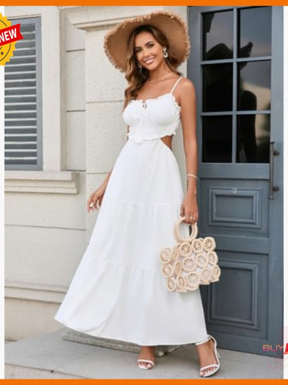 Summer Floral Maxi Dress Spaghetti Strap Cutout Backless Boho Sundress - Picture 2 of 7